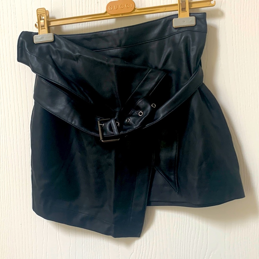 Size 4 asymmetrical belted faux leather skirt